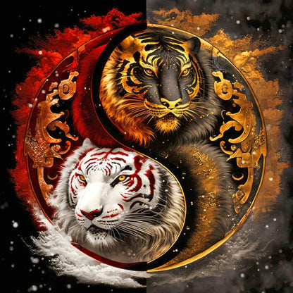 Yin Yang White Tiger And Black Tiger - Full Round Drill Diamond Painting 40*40CM