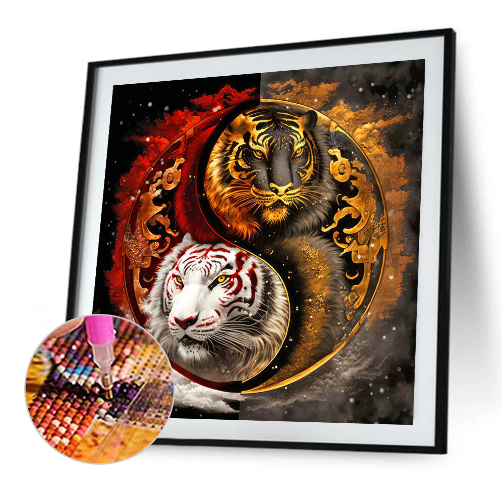 Yin Yang White Tiger And Black Tiger - Full Round Drill Diamond Painting 40*40CM