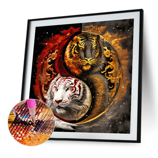 Yin Yang White Tiger And Black Tiger - Full Round Drill Diamond Painting 40*40CM