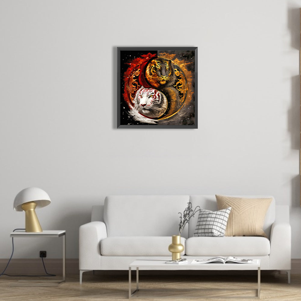 Yin Yang White Tiger And Black Tiger - Full Round Drill Diamond Painting 40*40CM