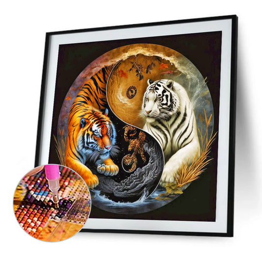 Yin And Yang Facing Each Other Tiger - Full Round Drill Diamond Painting 40*40CM