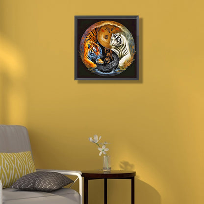 Yin And Yang Facing Each Other Tiger - Full Round Drill Diamond Painting 40*40CM
