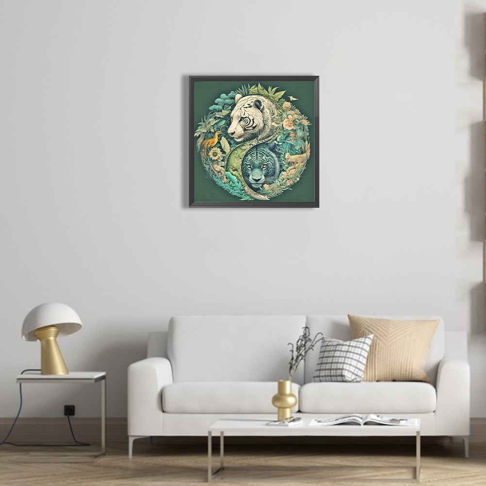 Tiger In Yin Yang Forest - Full Round Drill Diamond Painting 40*40CM