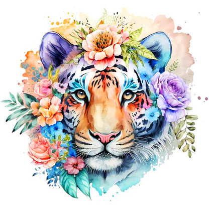 Tiger In Flowers - Full Round Drill Diamond Painting 40*40CM