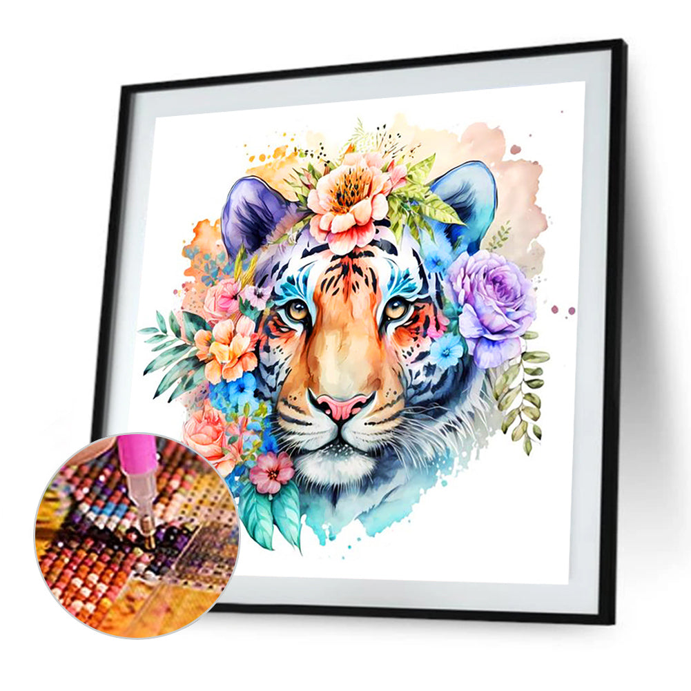 Tiger In Flowers - Full Round Drill Diamond Painting 40*40CM