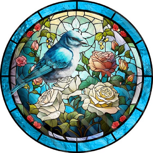 Round Plate Glass Flowers And Birds - Full Round Drill Diamond Painting 30*30CM