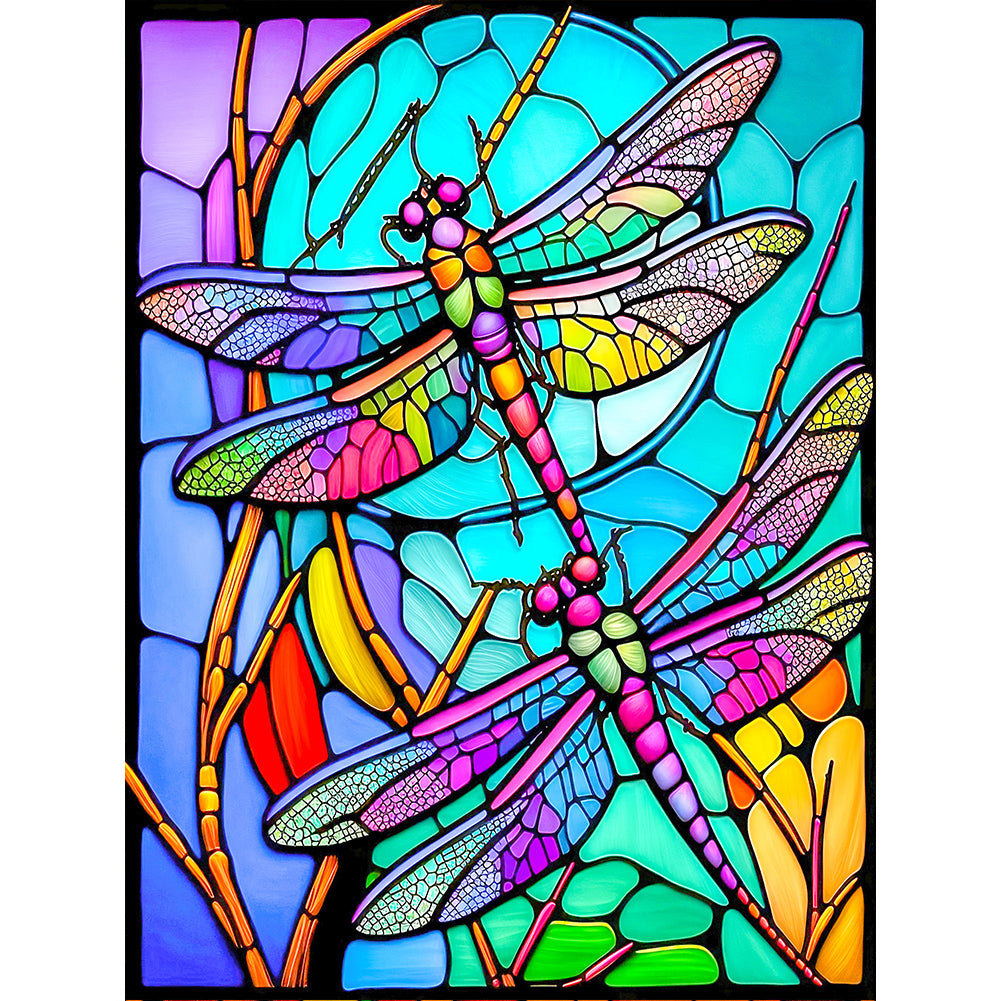 Dragonfly Glass Painting - Full Round Drill Diamond Painting 30*40CM