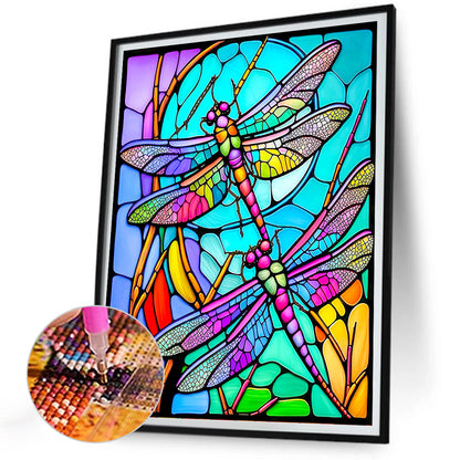 Dragonfly Glass Painting - Full Round Drill Diamond Painting 30*40CM