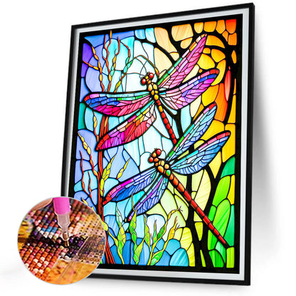 Dragonfly Glass Painting - Full Round Drill Diamond Painting 30*40CM