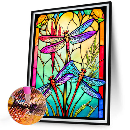 Dragonfly Glass Painting - Full Round Drill Diamond Painting 30*40CM