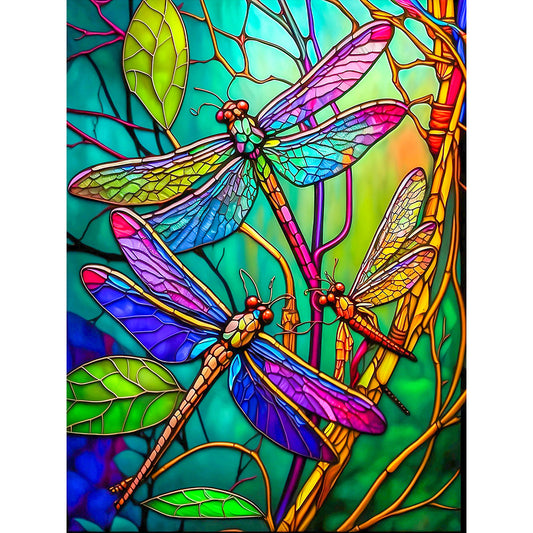 Dragonfly Glass Painting - Full Round Drill Diamond Painting 30*40CM