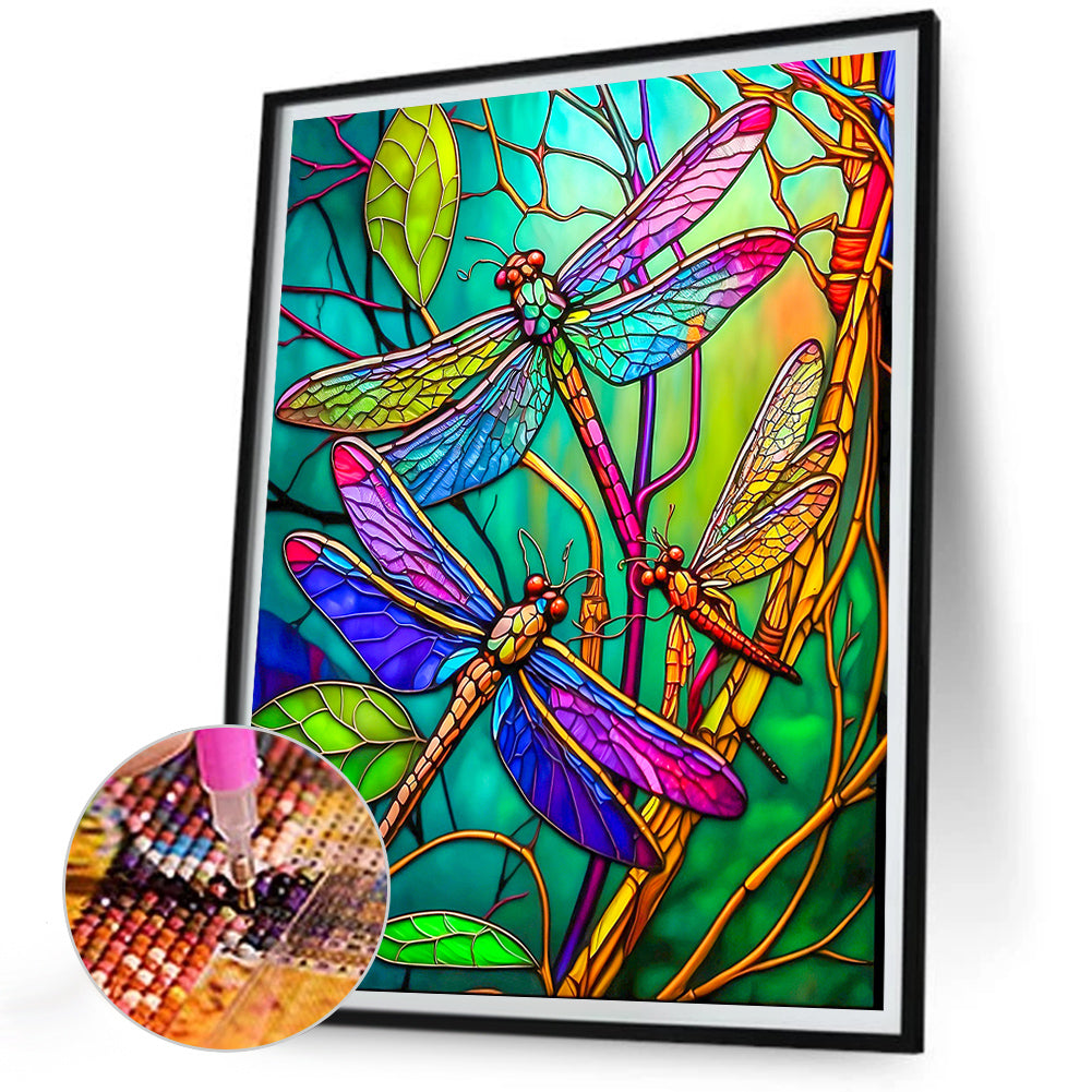 Dragonfly Glass Painting - Full Round Drill Diamond Painting 30*40CM