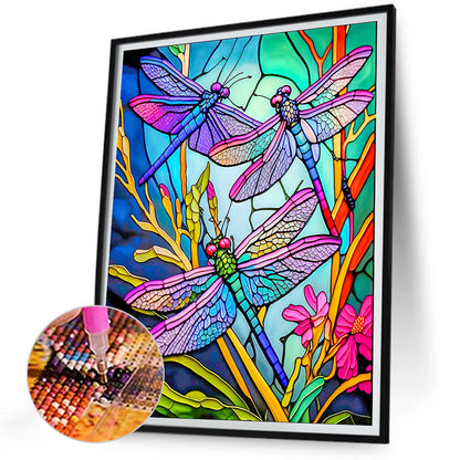 Dragonfly Glass Painting - Full Round Drill Diamond Painting 30*40CM