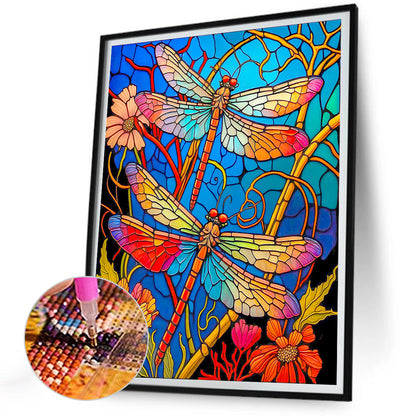 Dragonfly Glass Painting - Full Round Drill Diamond Painting 30*40CM