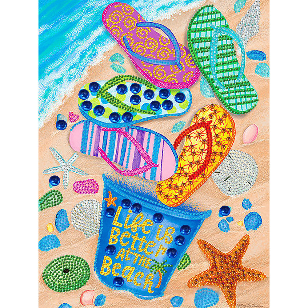 Summer Beach Slippers - Special Shaped Drill Diamond Painting 30*40CM