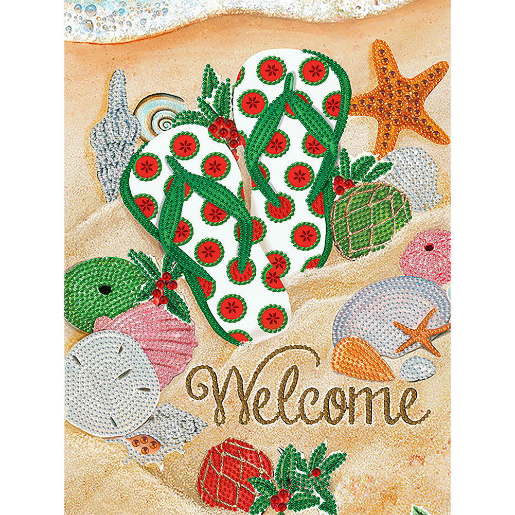 Summer Beach Slippers - Special Shaped Drill Diamond Painting 30*40CM