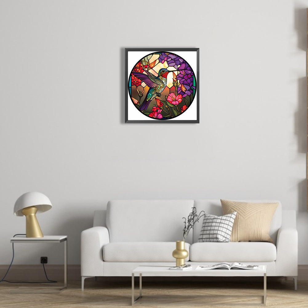 Round Plate Glass Painting Hummingbird - Full Round Drill Diamond Painting 35*35CM