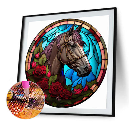 Round Plate Glass Painted Horse - Full Round Drill Diamond Painting 35*35CM