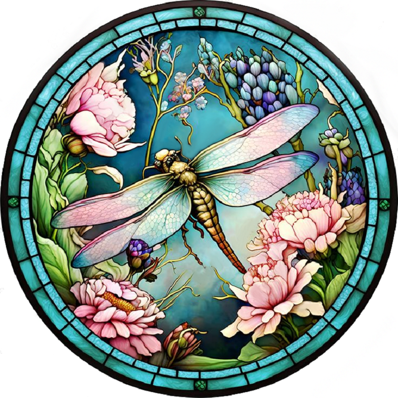 Dragonfly Painted On Round Plate Glass - Full Round Drill Diamond Painting 35*35CM