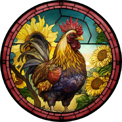 Rooster Painted On Round Plate Glass - Full Round Drill Diamond Painting 35*35CM