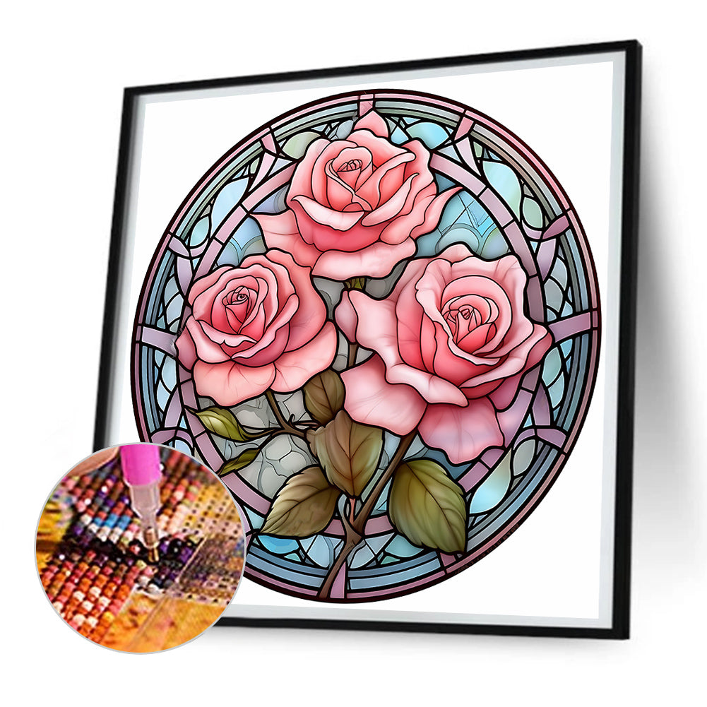 Flower Glass Painting - Full Round Drill Diamond Painting 30*30CM