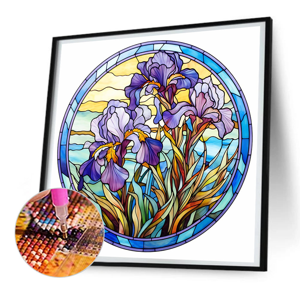 Flower Glass Painting - Full Round Drill Diamond Painting 30*30CM