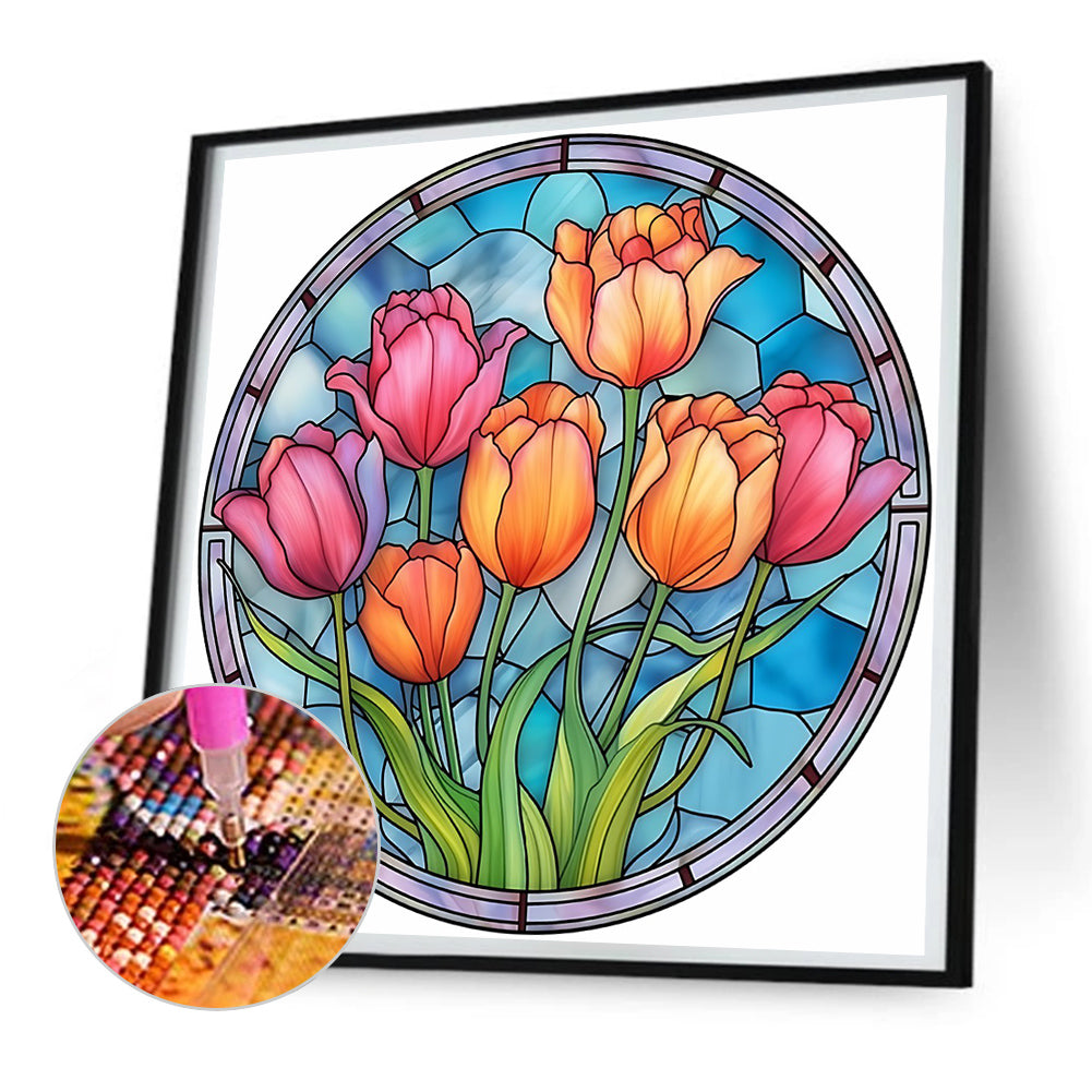 Flower Glass Painting - Full Round Drill Diamond Painting 30*30CM