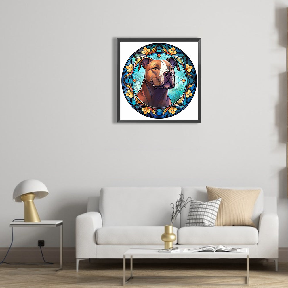 Animal Pitbull Glass Painting - Full Round Drill Diamond Painting 30*30CM