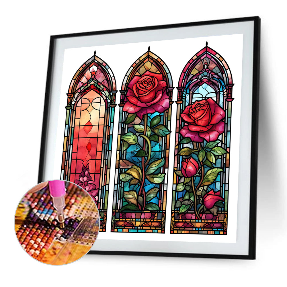 Rose Glass Painting - Full Round Drill Diamond Painting 40*40CM