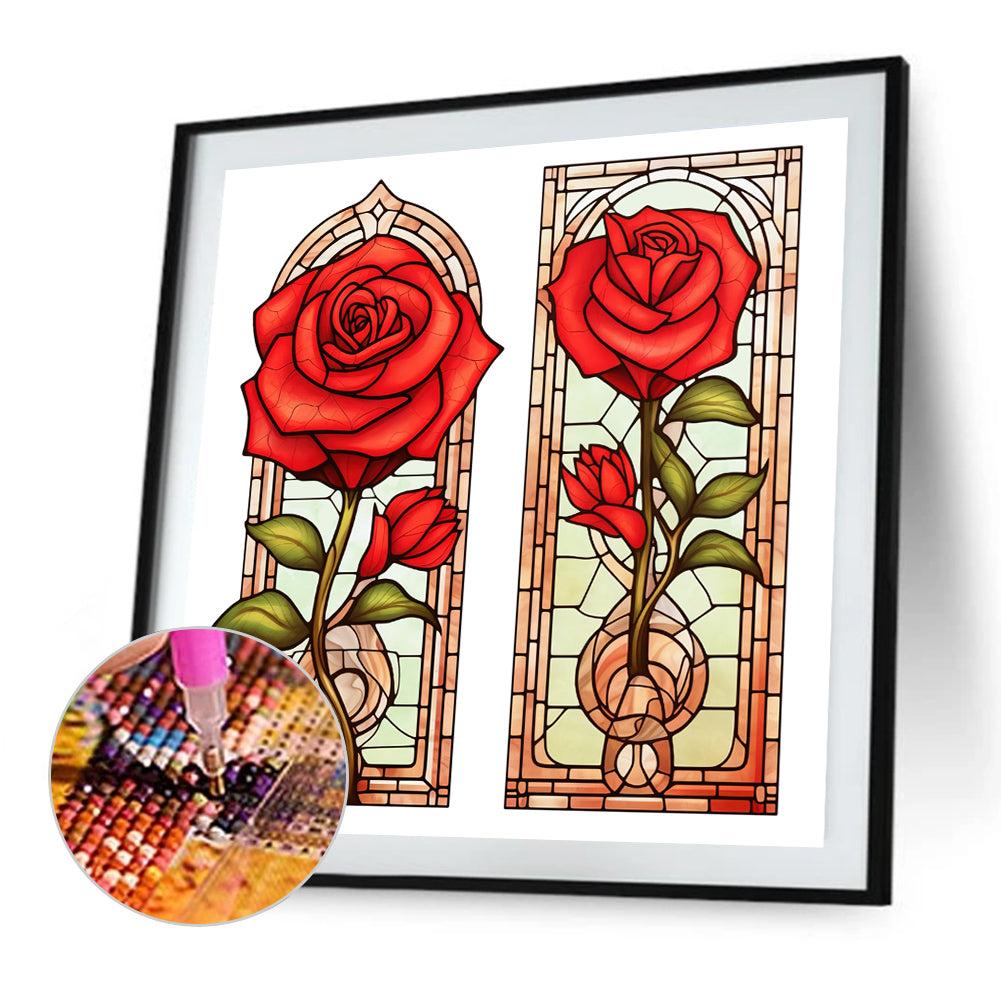 Rose Glass Painting - Full Round Drill Diamond Painting 40*40CM