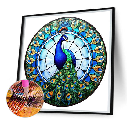 Animal Peacock Glass Painting - Full Round Drill Diamond Painting 30*30CM