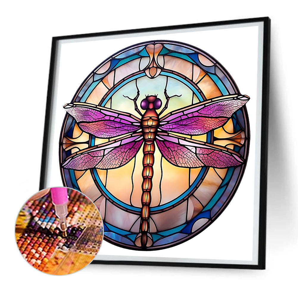 Animal Dragonfly Glass Painting - Full Round Drill Diamond Painting 30*30CM