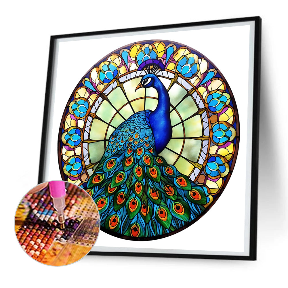 Animal Peacock Glass Painting - Full Round Drill Diamond Painting 30*30CM