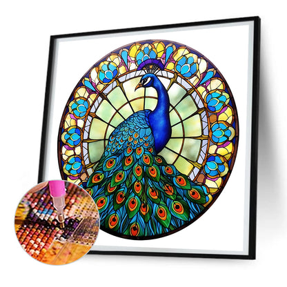 Animal Peacock Glass Painting - Full Round Drill Diamond Painting 30*30CM