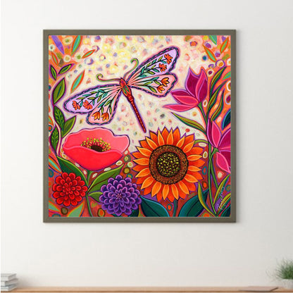 Abstract Flowers And Dragonflies - Full Round Drill Diamond Painting 30*30CM
