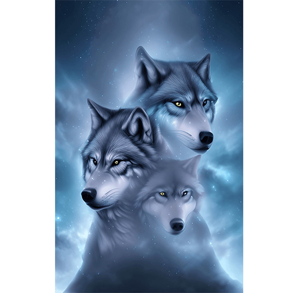 Dream Sky With Stars And Wolf - Full Round Drill Diamond Painting 30*45CM