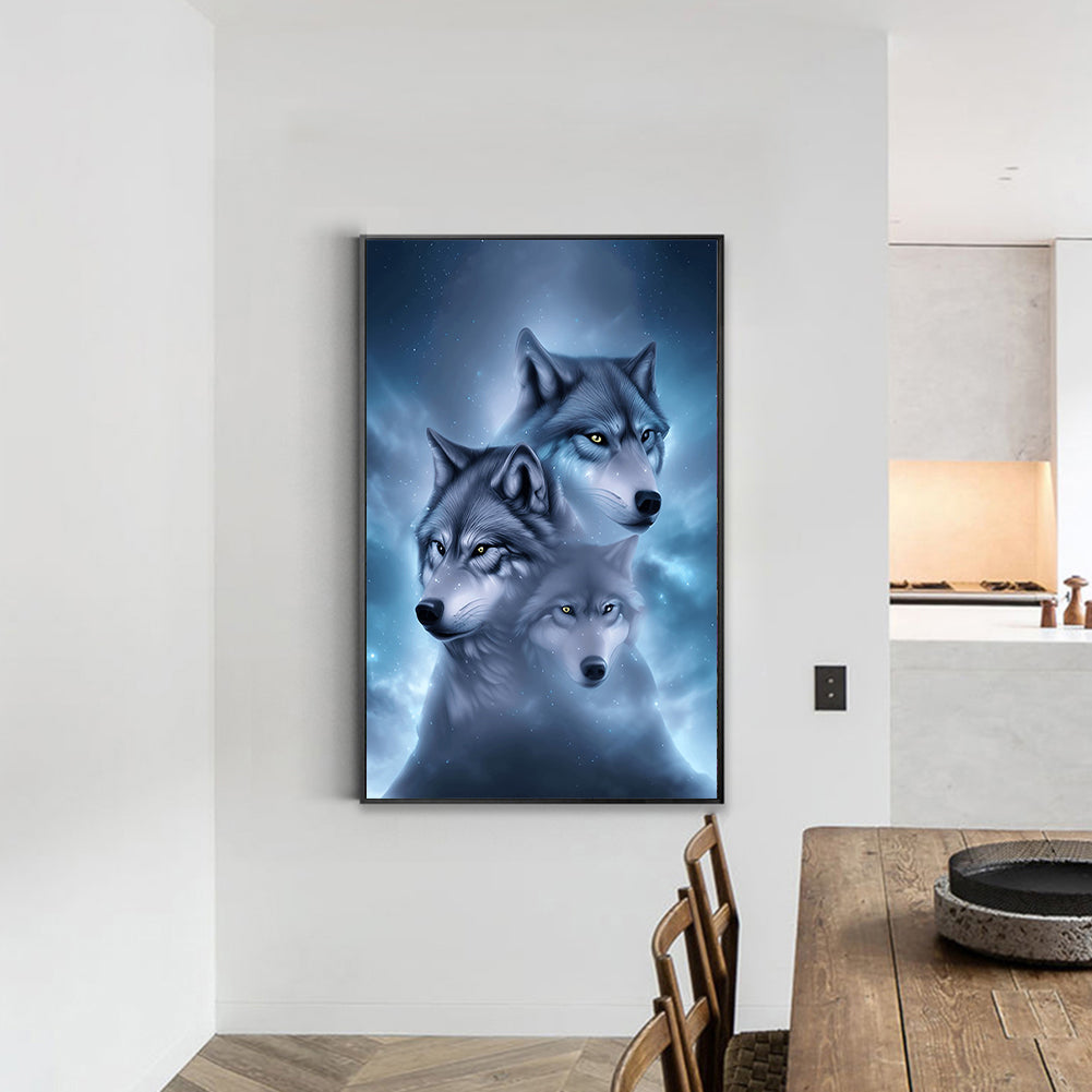 Dream Sky With Stars And Wolf - Full Round Drill Diamond Painting 30*45CM