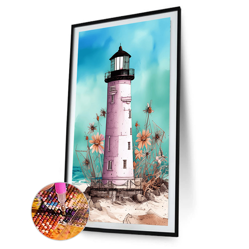 Shabby Chic Lighthouse On The Beach - Full Round Drill Diamond Painting 30*45CM