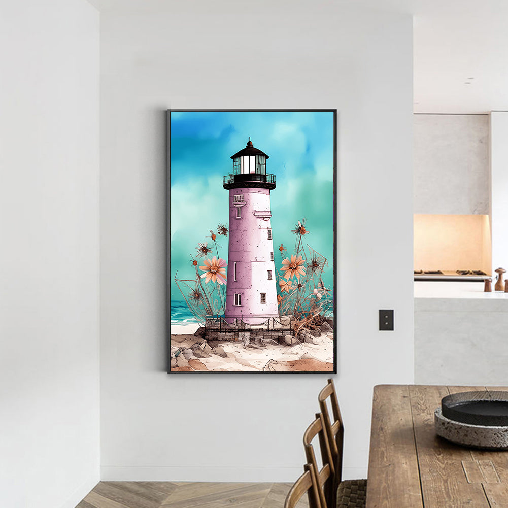 Shabby Chic Lighthouse On The Beach - Full Round Drill Diamond Painting 30*45CM