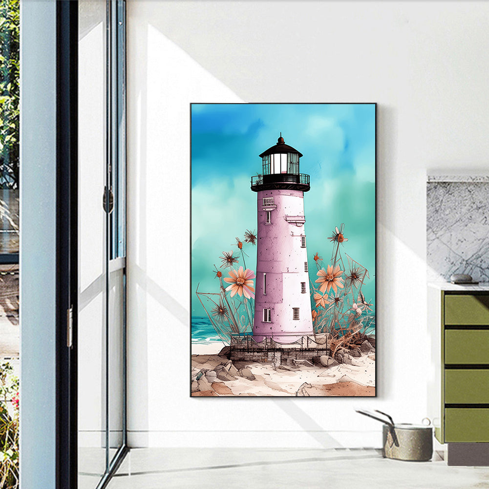 Shabby Chic Lighthouse On The Beach - Full Round Drill Diamond Painting 30*45CM