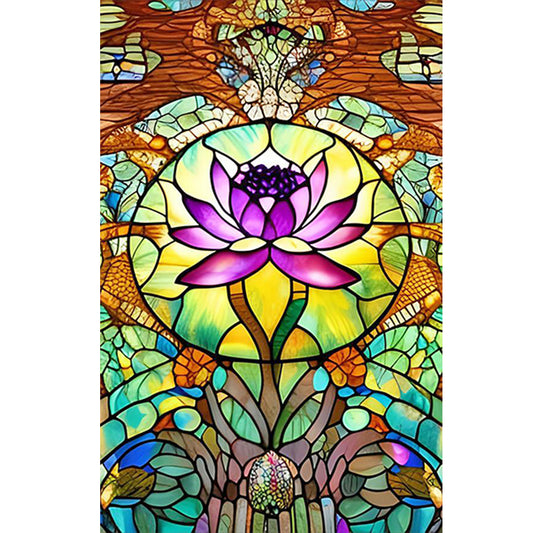 Stained Glass Lotus - Full Round Drill Diamond Painting 40*60CM