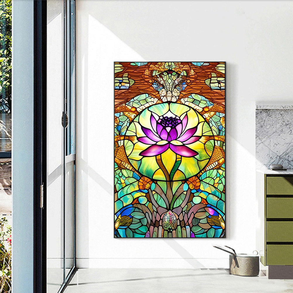 Stained Glass Lotus - Full Round Drill Diamond Painting 40*60CM