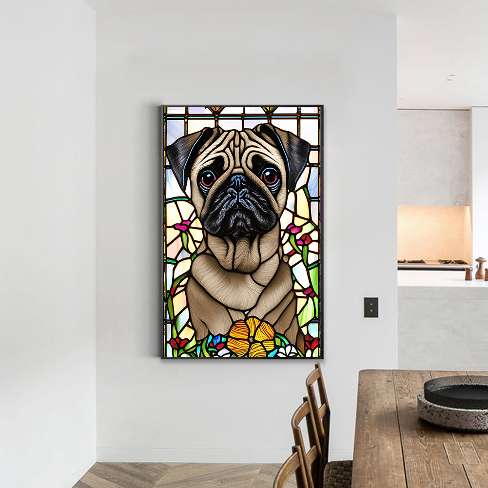 Stained Glass Pug - Full Round Drill Diamond Painting 40*60CM
