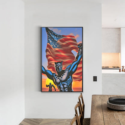 Black Panther With American Flag - Full Round Drill Diamond Painting 40*60CM