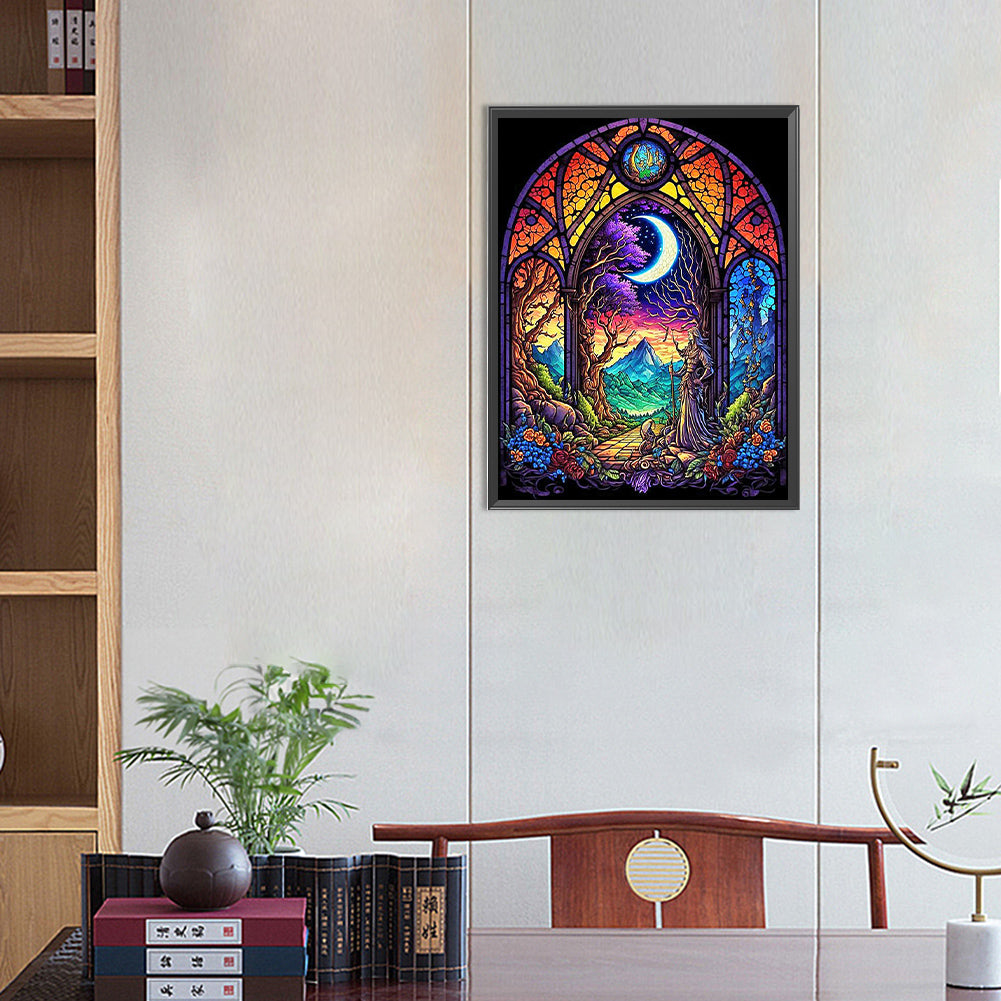 Moonlight Glass Painting At Night - Full Round Drill Diamond Painting 40*50CM