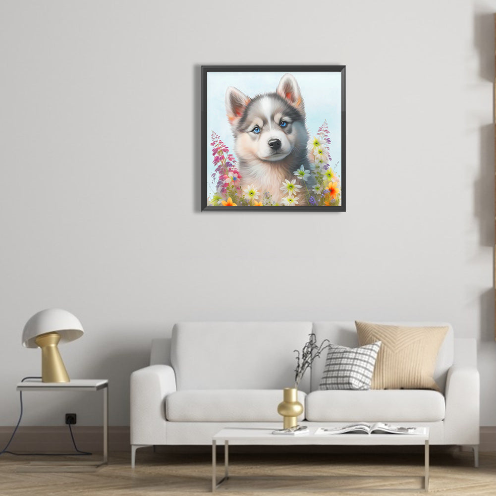 The Cute Dog In The Flowers - Full Round Drill Diamond Painting 30*30CM