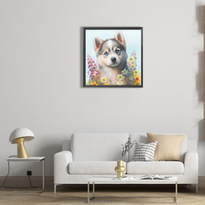 The Cute Dog In The Flowers - Full Round Drill Diamond Painting 30*30CM