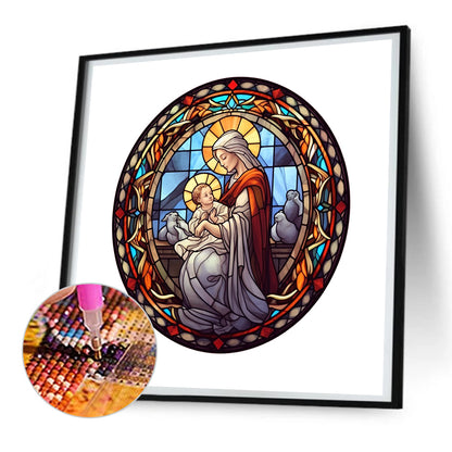 Jesus And The Virgin Glass Painting - Full Round Drill Diamond Painting 30*30CM