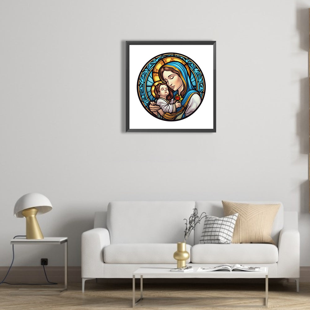 Jesus And The Virgin Glass Painting - Full Round Drill Diamond Painting 30*30CM