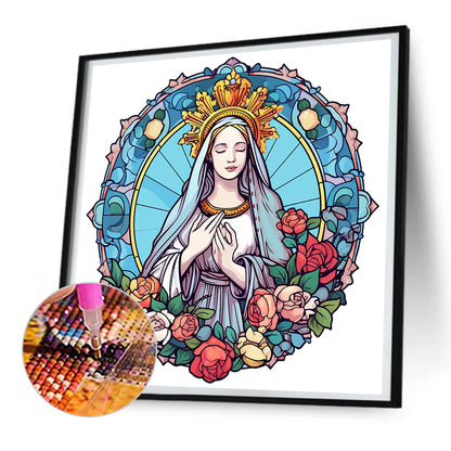 Jesus And The Virgin Glass Painting - Full Round Drill Diamond Painting 30*30CM